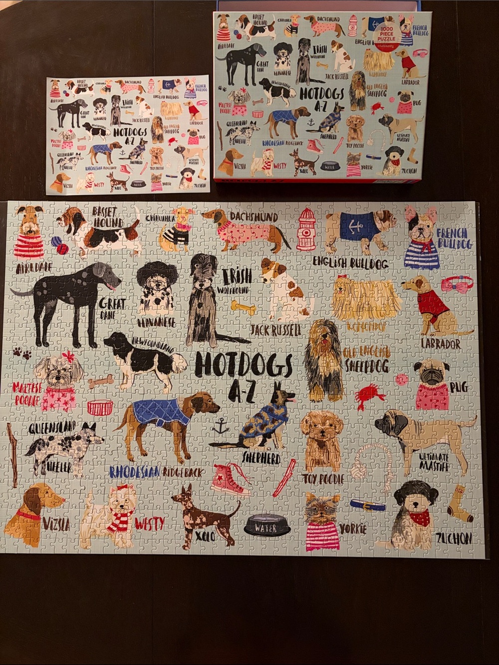 Hotdogs A-Z Dog Breed 1000 Piece Puzzle, by Mudpuppy, Asst Dogs and Colors
